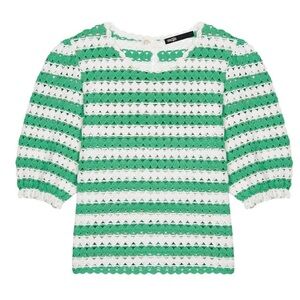 Maje Green and White Striped Blouse